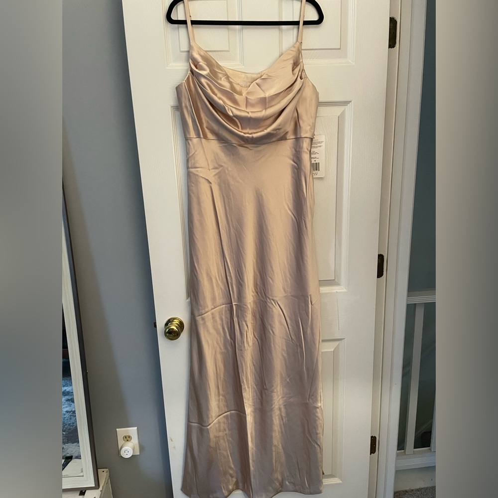 Revelry Gold Champagne Skye Satin Dress NWT
